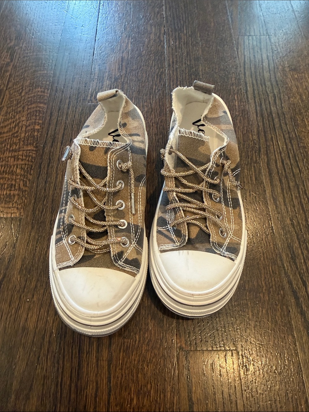 Camouflage Canvas Sneakers with Jeweled Laces